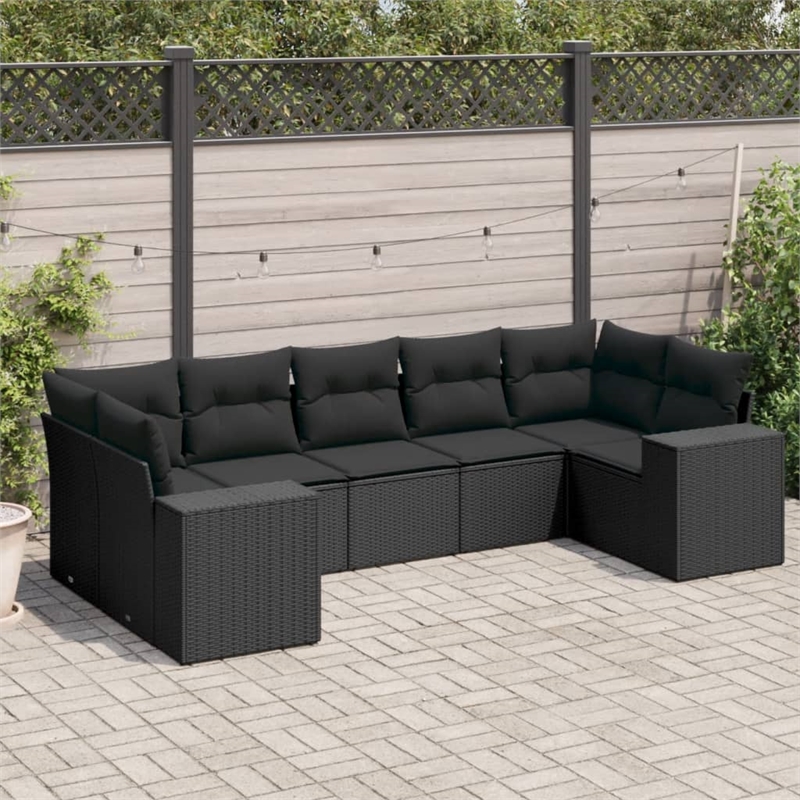 vidaXL 7 Piece Poly Rattan Large Sofa Set in Black