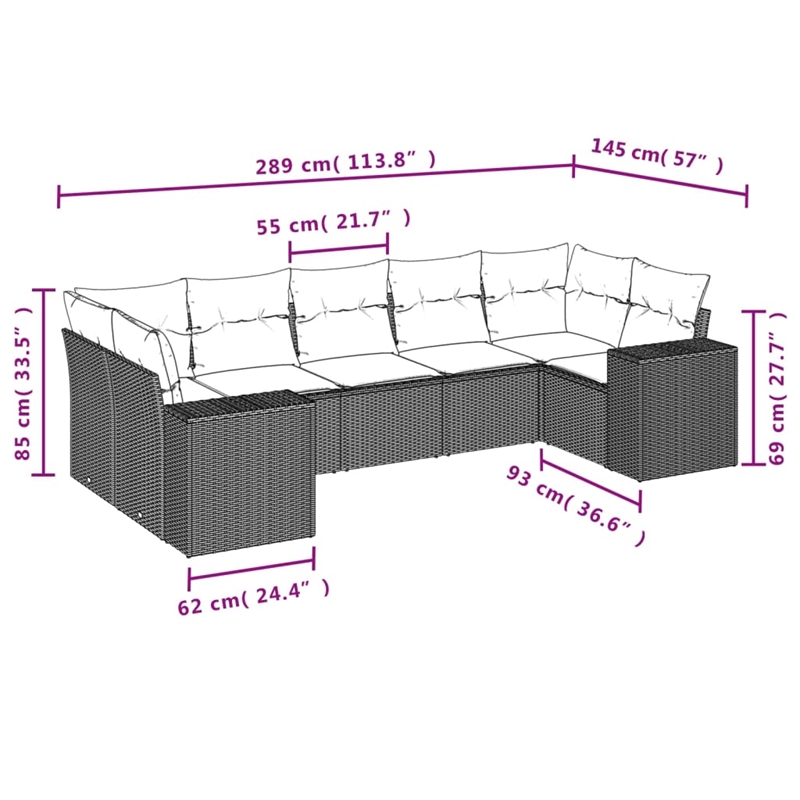 vidaXL 7 Piece Poly Rattan Large Sofa Set in Black