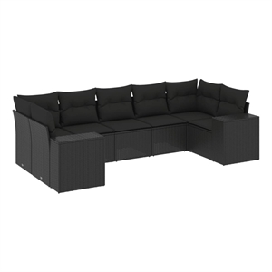 vidaXL 7 Piece Poly Rattan Large Sofa Set in Black