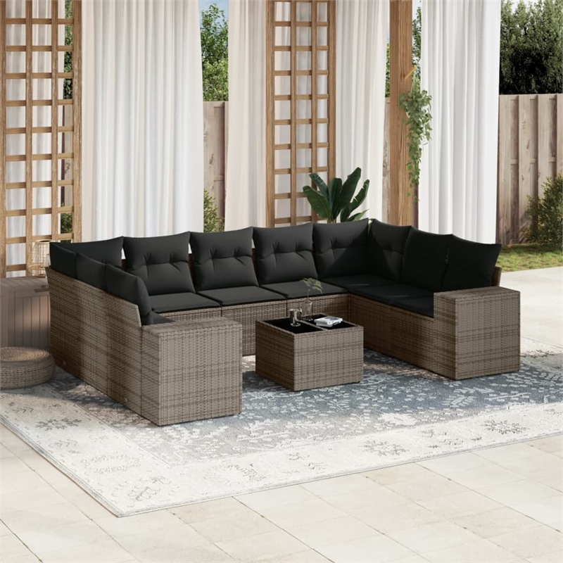 vidaXL 10 Piece Poly Rattan Sofa Set in Gray