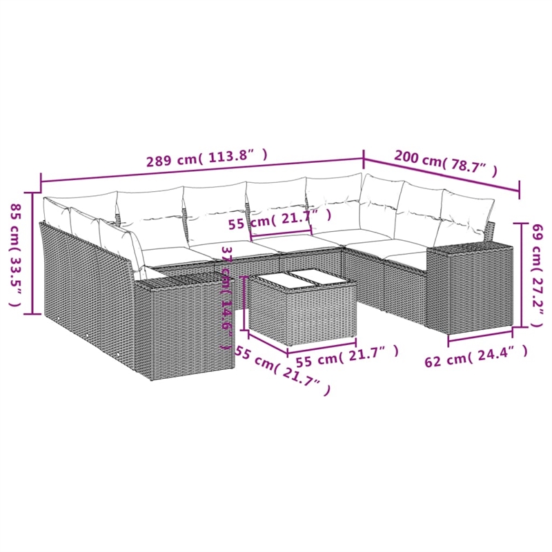 vidaXL 10 Piece Poly Rattan Sofa Set in Gray