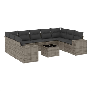 vidaXL 10 Piece Poly Rattan Sofa Set in Gray