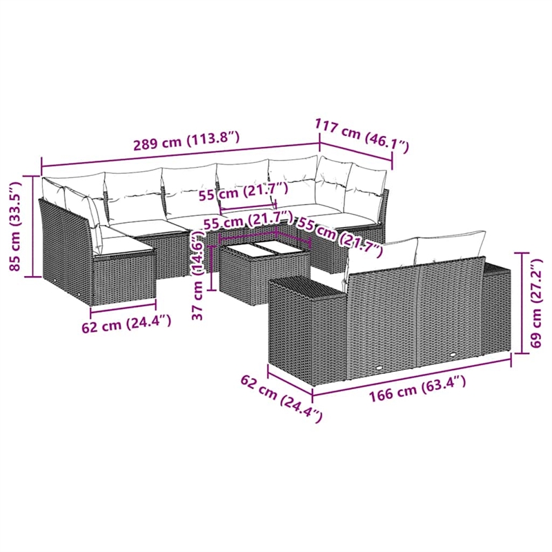 vidaXL 10 Piece Poly Rattan Sofa Set in Black/White/Cream