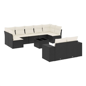 vidaXL 10 Piece Poly Rattan Sofa Set in Black/White/Cream