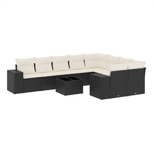 vidaXL 10 Piece Poly Rattan Sofa Set in Black/White/Cream