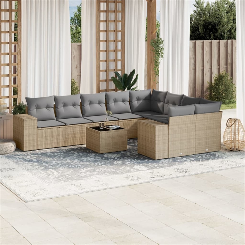 vidaXL 10 Piece Poly Rattan Sofa Set in Gray/Beige