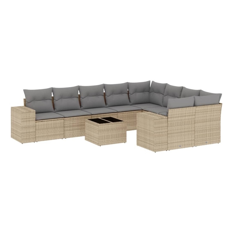 vidaXL 10 Piece Poly Rattan Sofa Set in Gray/Beige