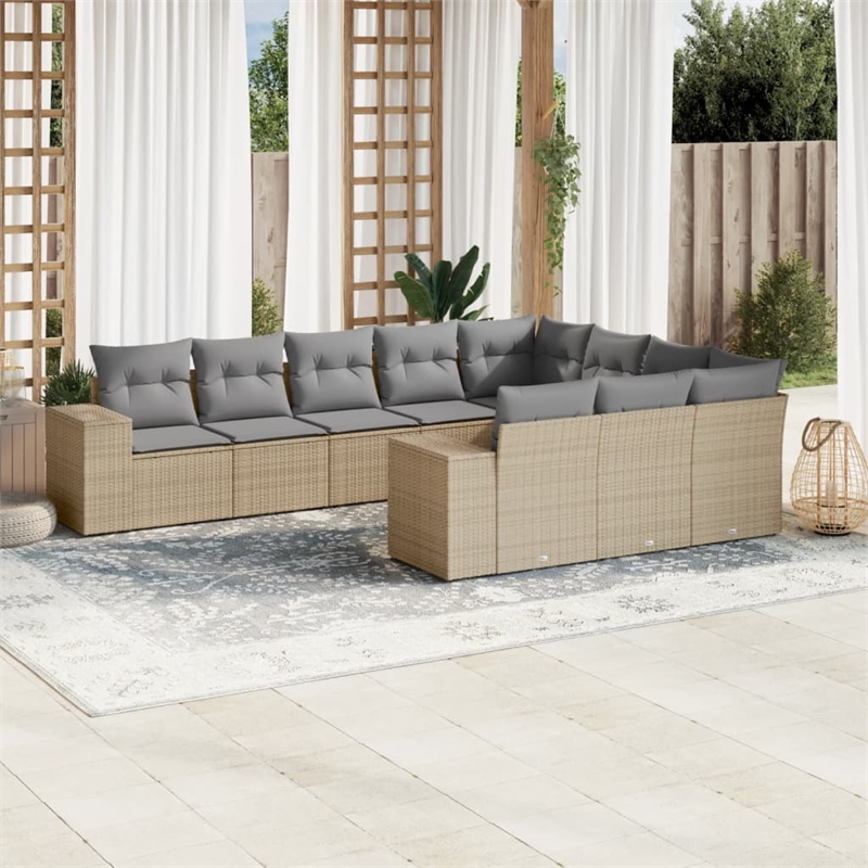 vidaXL 10 Piece Steel Sofa Set in Beige