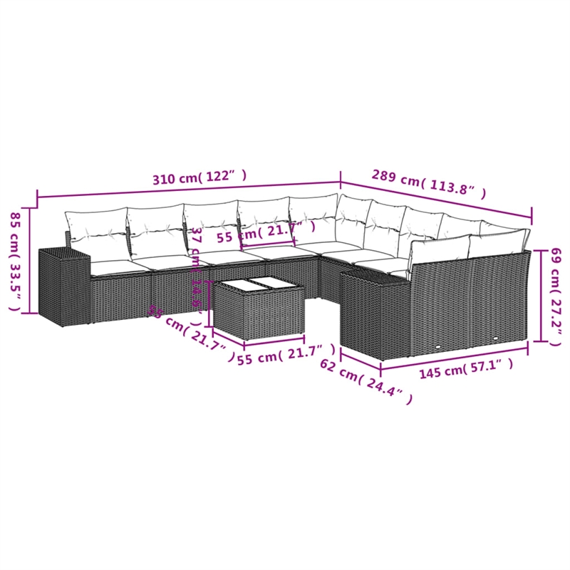vidaXL 11 Piece Sofa Set in Black/White/Cream