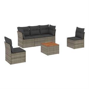 vidaXL 6 Piece Solid Acacia Wood Sofa Set in Gray