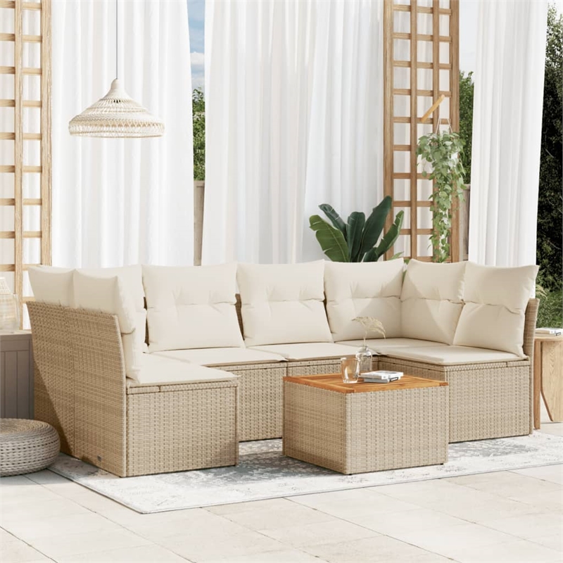 vidaXL Solid Acacia Wood Sofa Set in White/Cream/Beige