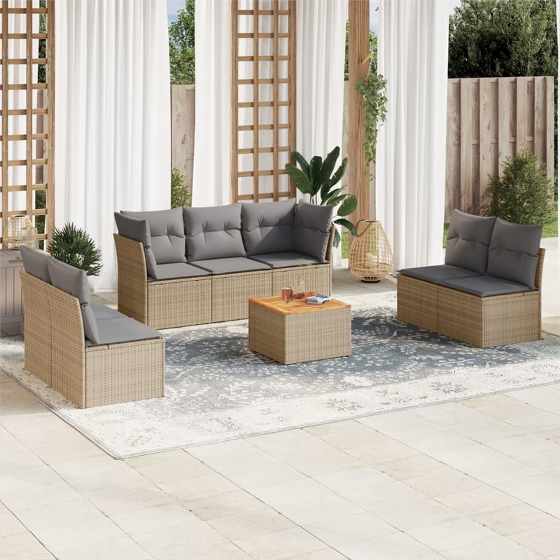 vidaXL 8 Piece Poly Rattan Sofa Set in Beige