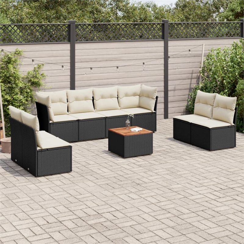 vidaXL 9 Piece Solid Acacia Wood Sofa Set in Black
