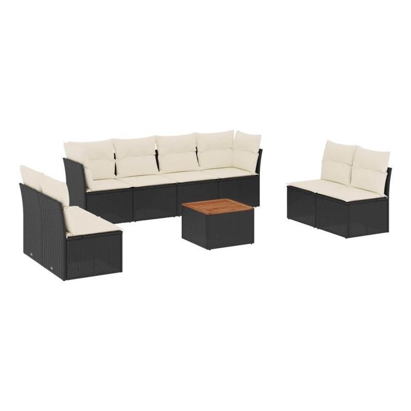 vidaXL 9 Piece Solid Acacia Wood Sofa Set in Black