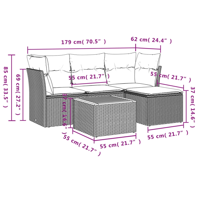 vidaXL 5 Piece Medium Sofa Set in Beige