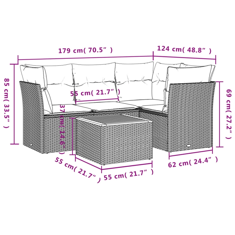 vidaXL Solid Acacia Wood Small Sofa Set in Gray