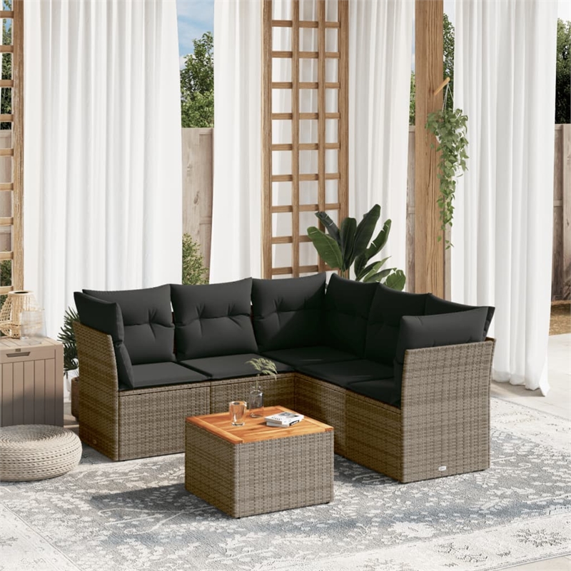 vidaXL 6 Piece Solid Acacia Wood Sofa Set in Gray