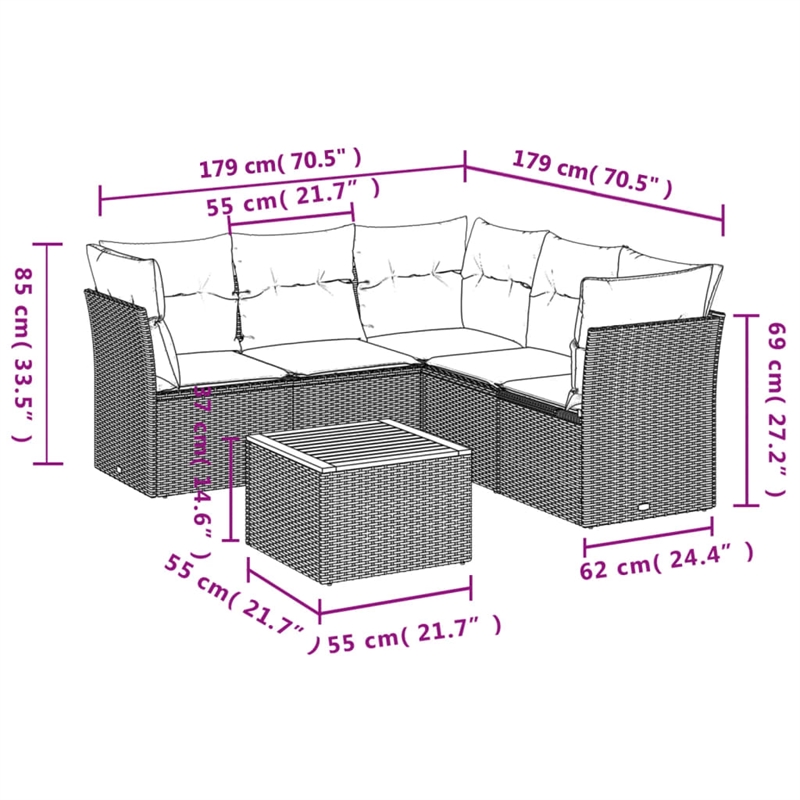 vidaXL 6 Piece Solid Acacia Wood Sofa Set in Gray