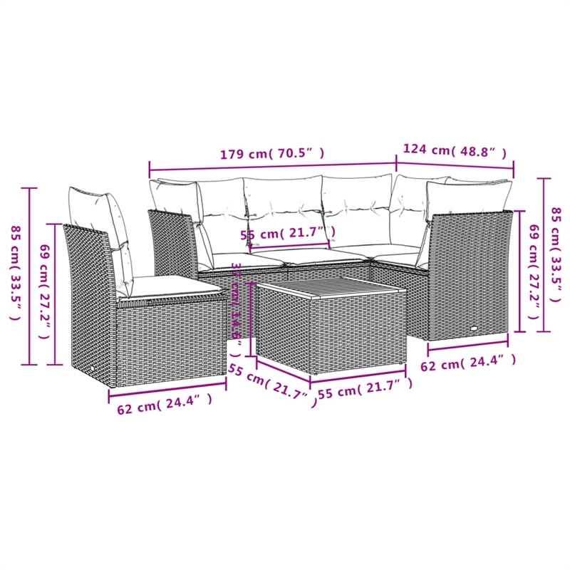 vidaXL 6 Piece Steel Patio Sofa Set Beige/Gray