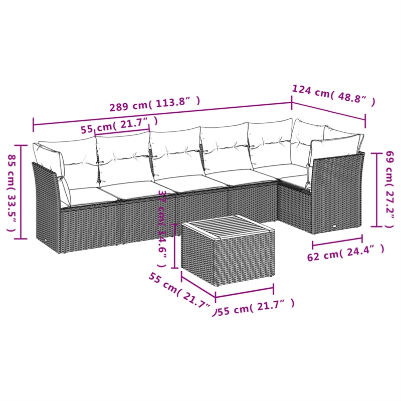 vidaXL 7 Piece Solid Acacia Wood Sofa Set in Gray/Beige