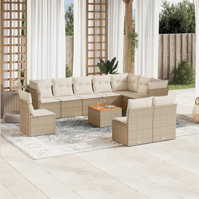 vidaXL 11 Piece Poly Rattan Sofa Set in Beige