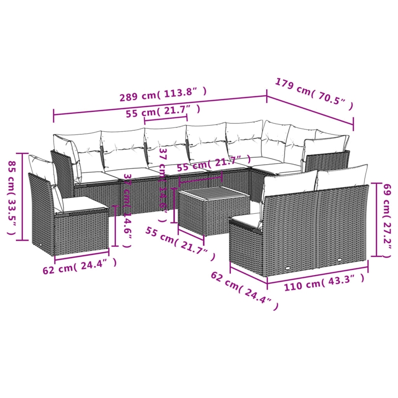 vidaXL 11 Piece Small Sofa Set in Gray/Beige