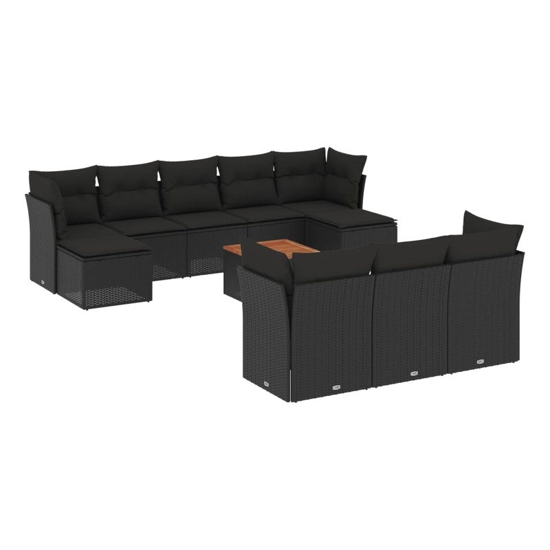 vidaXL 11 Piece Poly Rattan Sofa Set in Black