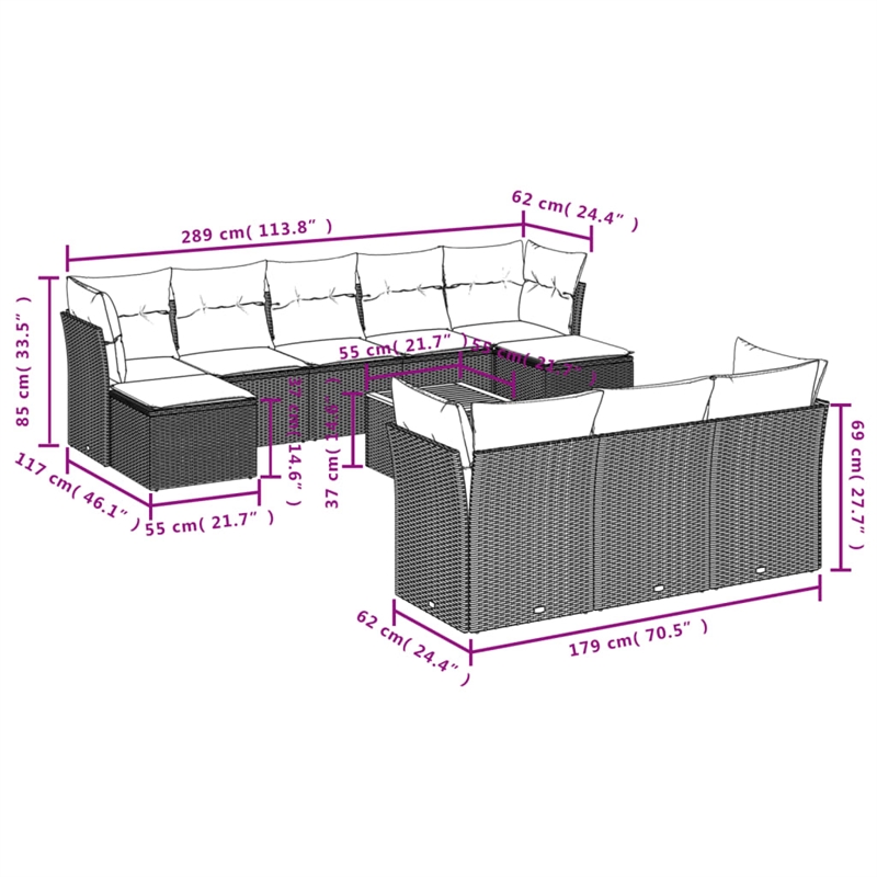 vidaXL 11 Piece Sofa Set in Gray/Beige