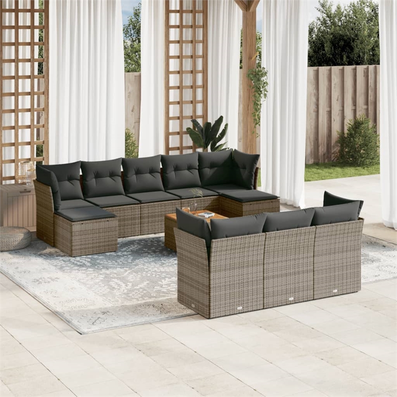 vidaXL 11 Piece Solid Acacia Wood Sofa Set in Gray