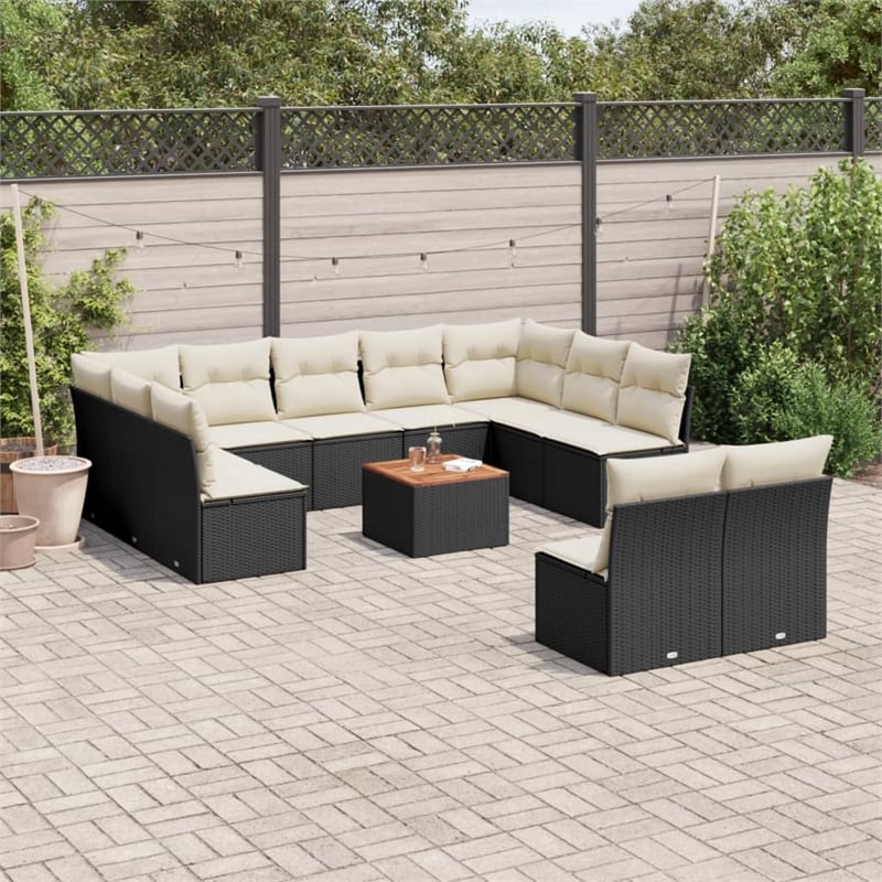 vidaXL Poly Rattan Sofa Set in Black/Cream
