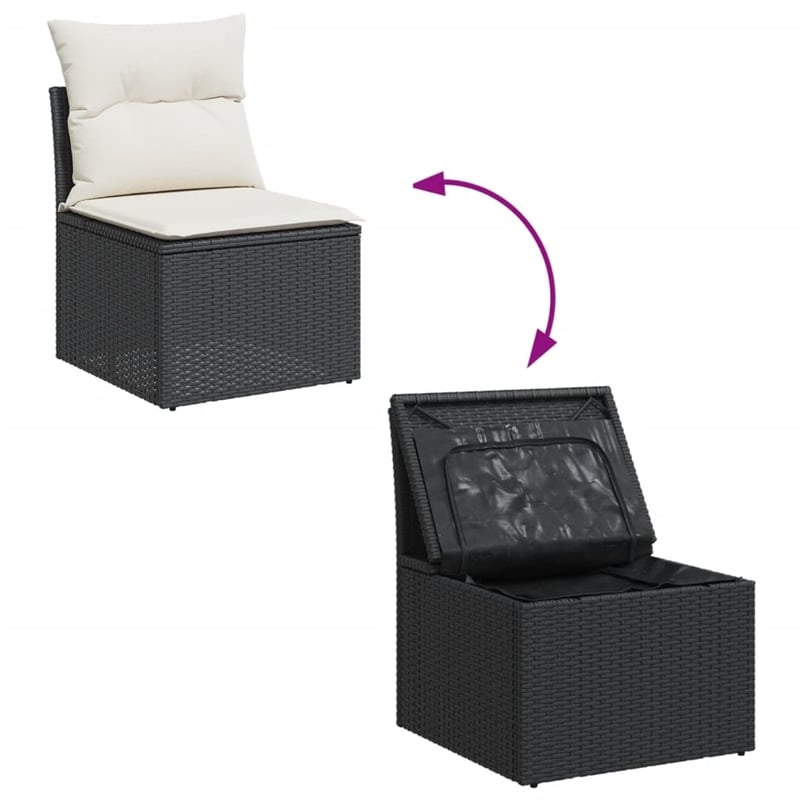 vidaXL Poly Rattan Sofa Set in Black/Cream