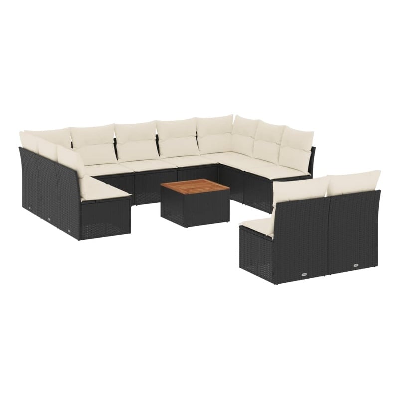 vidaXL Poly Rattan Sofa Set in Black/Cream