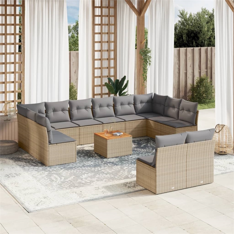 vidaXL 13 Piece Poly Rattan Sofa Set in Gray/Beige