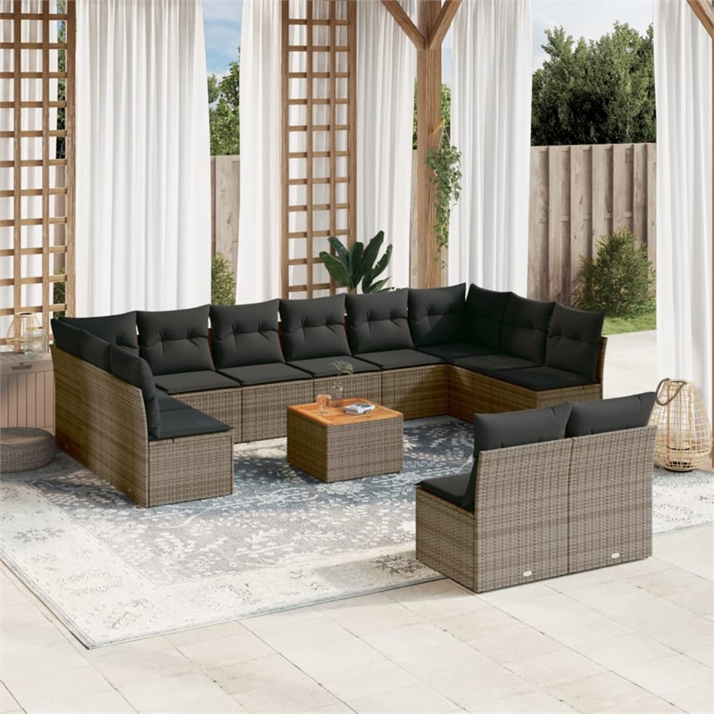 vidaXL 13 Piece Solid Acacia Wood Sofa Set in Gray