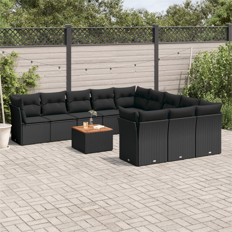 vidaXL 12 Piece Poly Rattan Sofa Set in Black