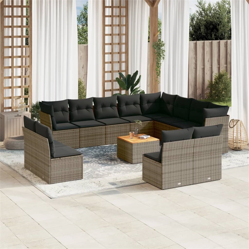 vidaXL 13 Piece Poly Rattan Sofa Set in Gray
