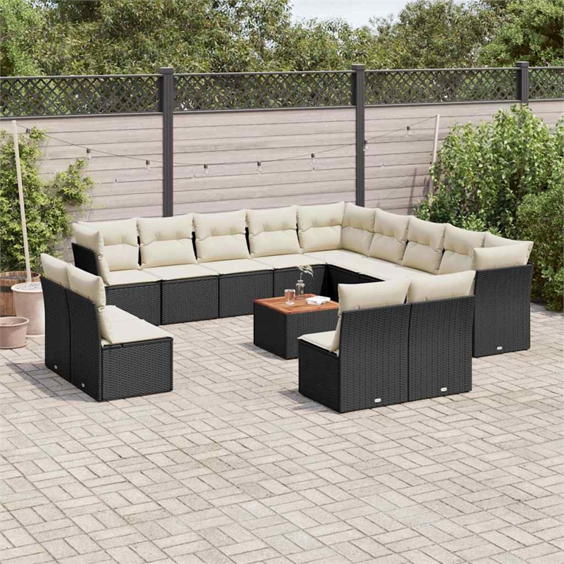 vidaXL 14 Piece Poly Rattan Sofa Set in Black/White/Cream