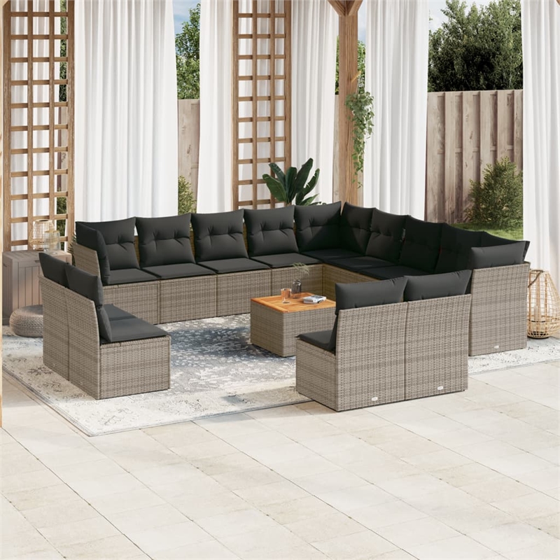 vidaXL 14 Piece Solid Acacia Wood Sofa Set in Gray