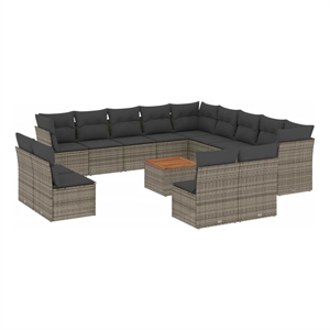 vidaXL 14 Piece Solid Acacia Wood Sofa Set in Gray