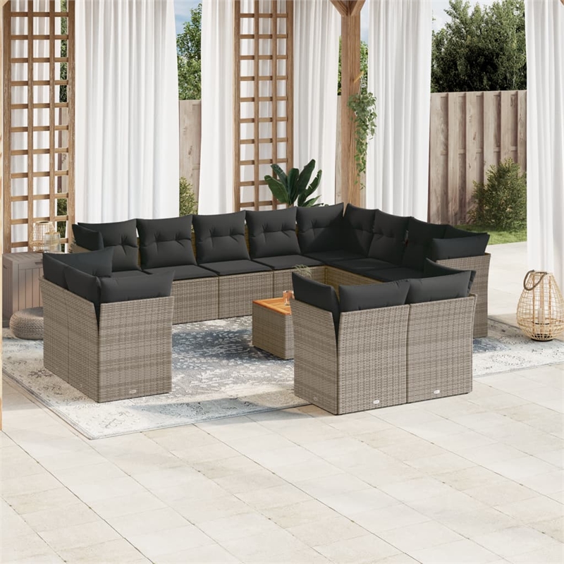 vidaXL 13 Piece Poly Rattan Small Sofa Set in Gray