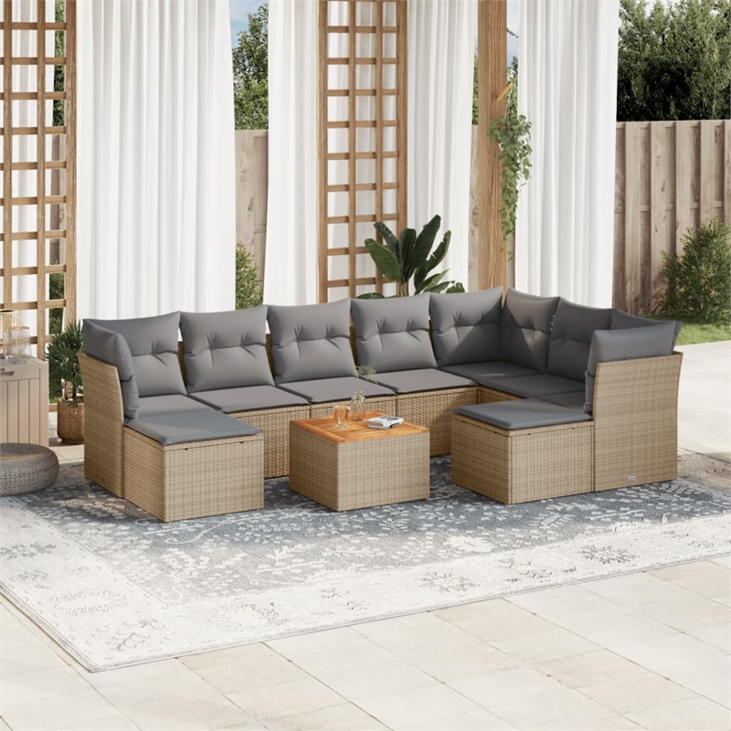 vidaXL 10 Piece Solid Acacia Wood Sofa Set in Beige