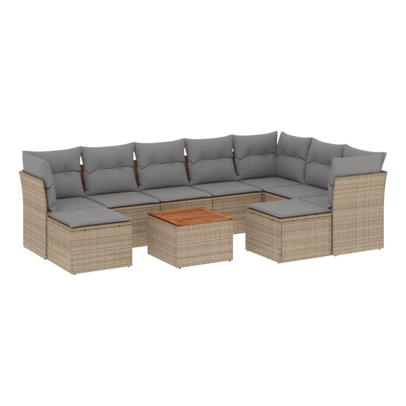 vidaXL 10 Piece Solid Acacia Wood Sofa Set in Beige
