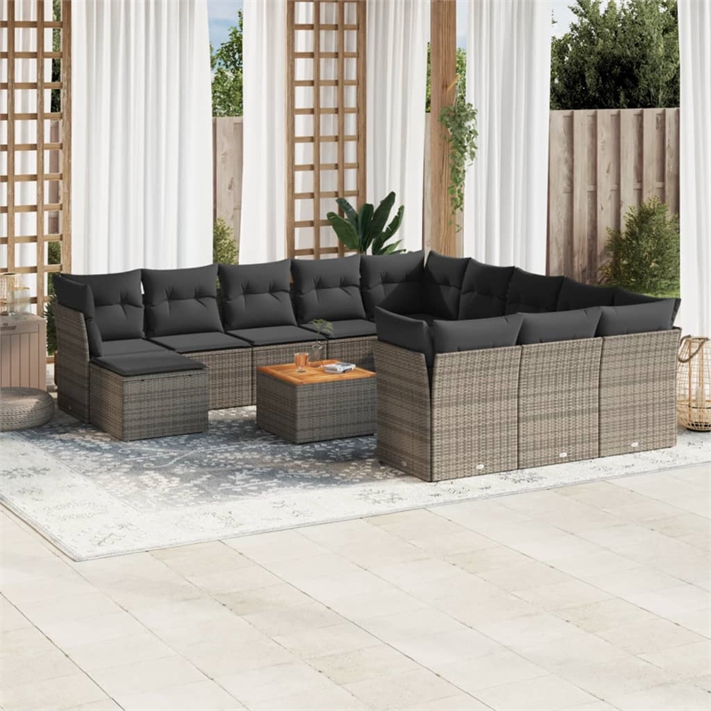 vidaXL 13 Piece Solid Acacia Wood Sofa Set in Gray