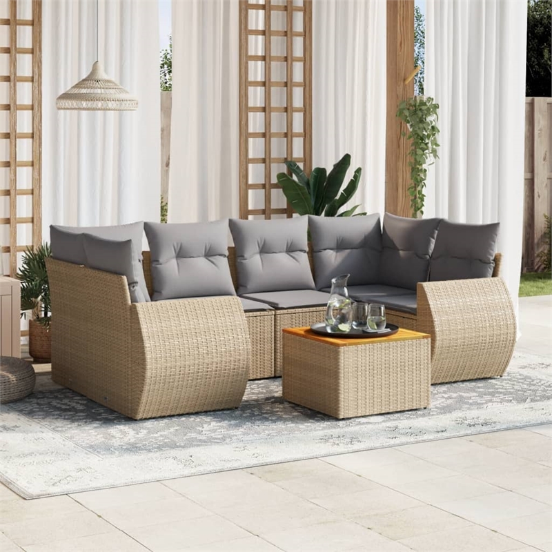 vidaXL Solid Acacia Wood Sofa Set in Gray/Beige