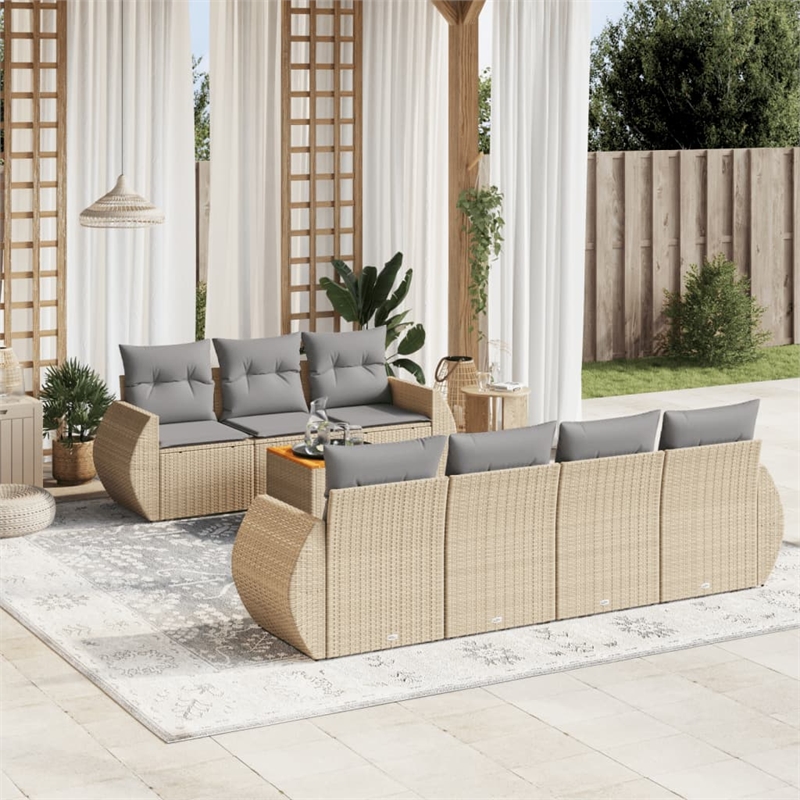 vidaXL 8 Piece Solid Acacia Wood Sofa Set in Beige