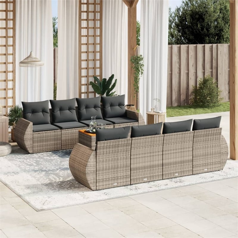 vidaXL 9 Piece Poly Rattan Small Sofa Set in Gray