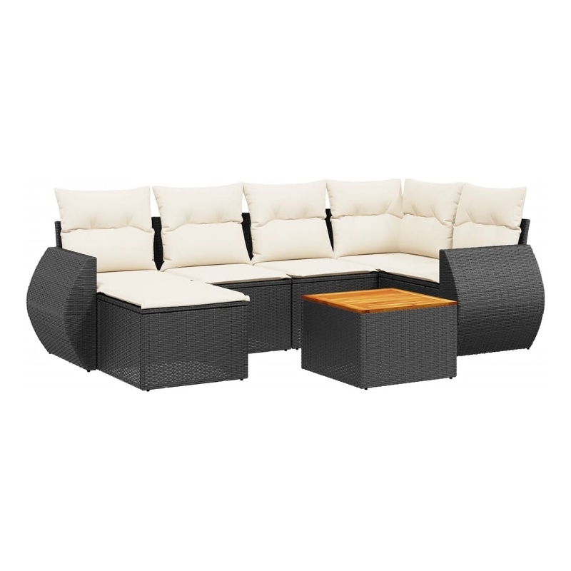vidaXL 7 Piece Solid Acacia Wood Large Sofa Set in Black