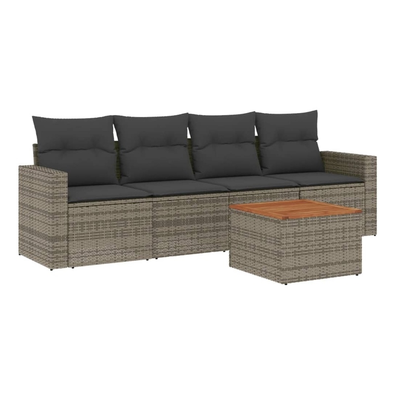 vidaXL 5 Piece Solid Acacia Wood Small Sofa Set in Gray
