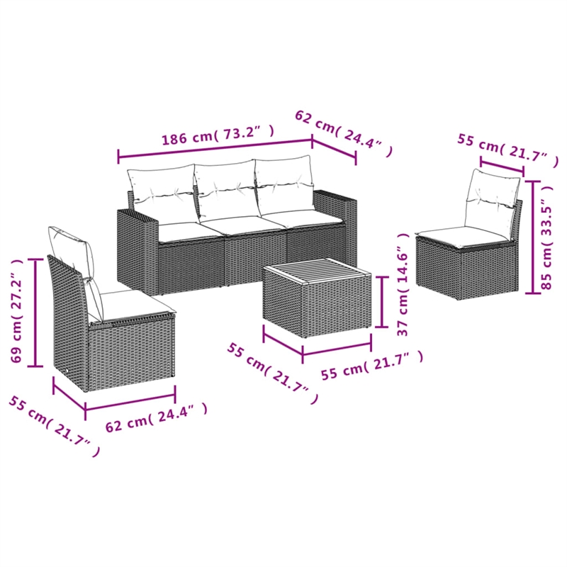vidaXL 6 Piece Steel Sofa Set in Gray/Beige