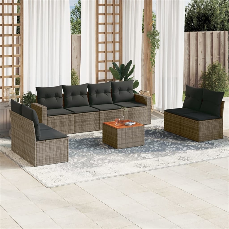 vidaXL 9 Piece Solid Acacia Wood Sofa Set in Gray